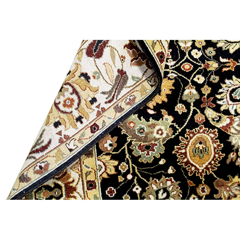 Tapis noir et ivoire de haute qualité noué à la main