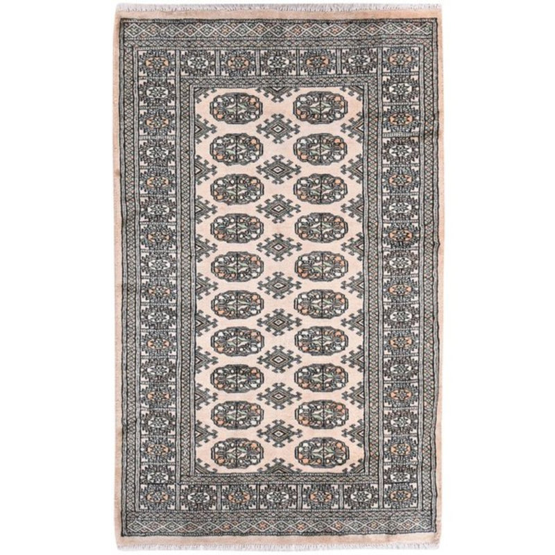 Tapis ivoire / noir noué à la main de haute qualité