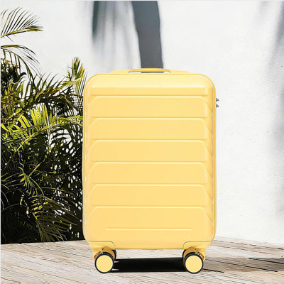 20 Inch ABS Hard Shell Travel Checked Luggage - Scratch Resistant Surface Four Multi-Directional Wheels,  With Combination Lock.(Yellow)