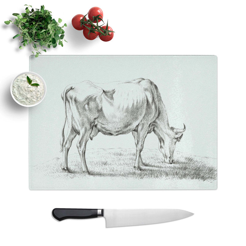 Tempered Glass a Grazing Cow Chopping Board, 39 cm W x 28.5 cm L