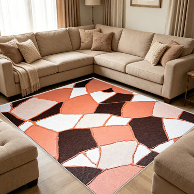 Tapis en terre cuite pour mosaïque pour le salon, doux et confortable, adapté à toutes les saisons, facile à entretenir, tapis de sol intérieur lavable à la machine, sous la table de ferme convenant à la chambre à coucher, à la salle à manger, au bureau, au patio, au balcon, à la décoration intérieure