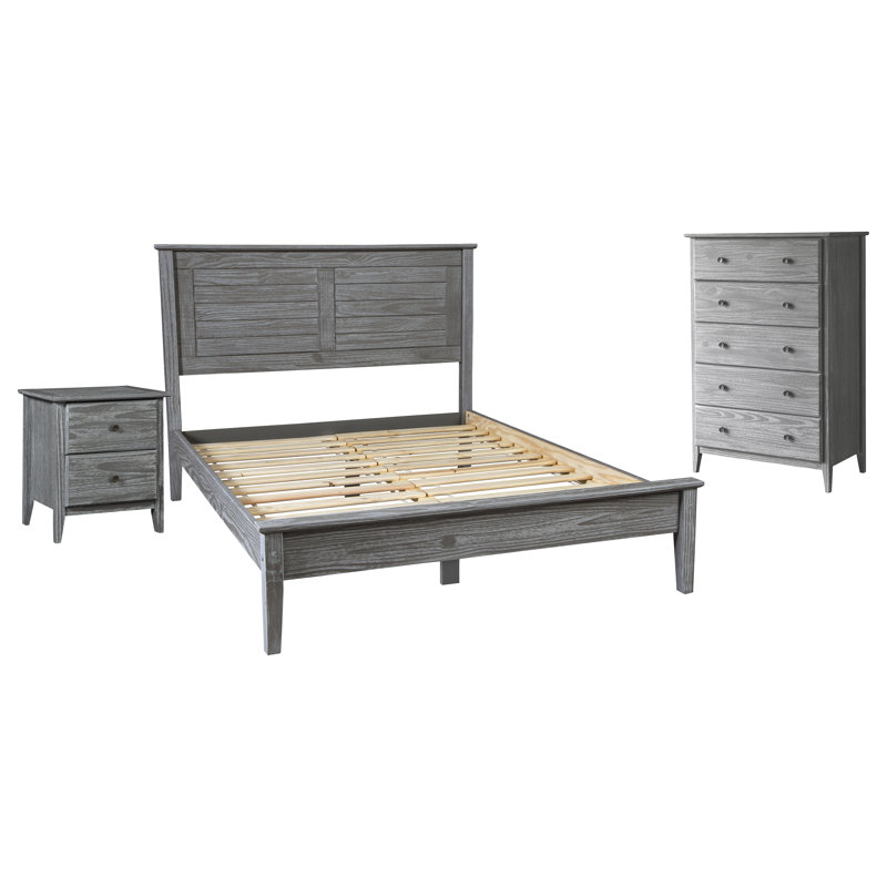 Greenport Solid Wood Piece Bedroom Set, Brushed Gray, Full