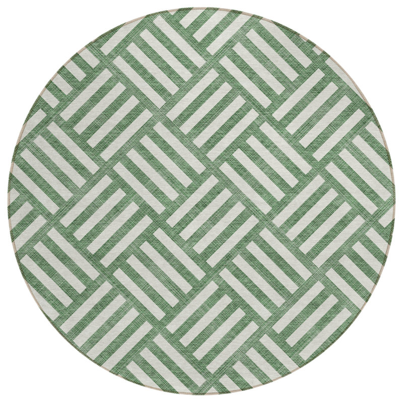 Tapis intérieur / extérieur rond rond 8 pi vert et ivoire 8 po
