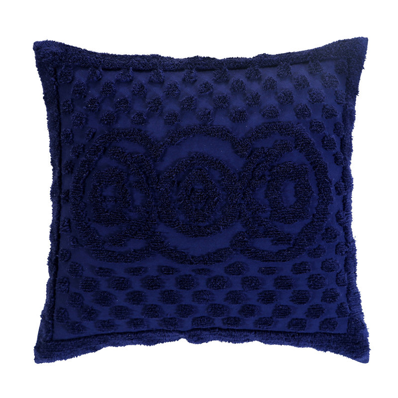 Taie décorative 100% coton Heirloom touffetée en chenille européenne, conception en médaillon, housse de coussin décorative douce et respirante, certifié OEKO-TEX, lavable à la machine, toutes saisons, 26 po x 26 po, bleu marine