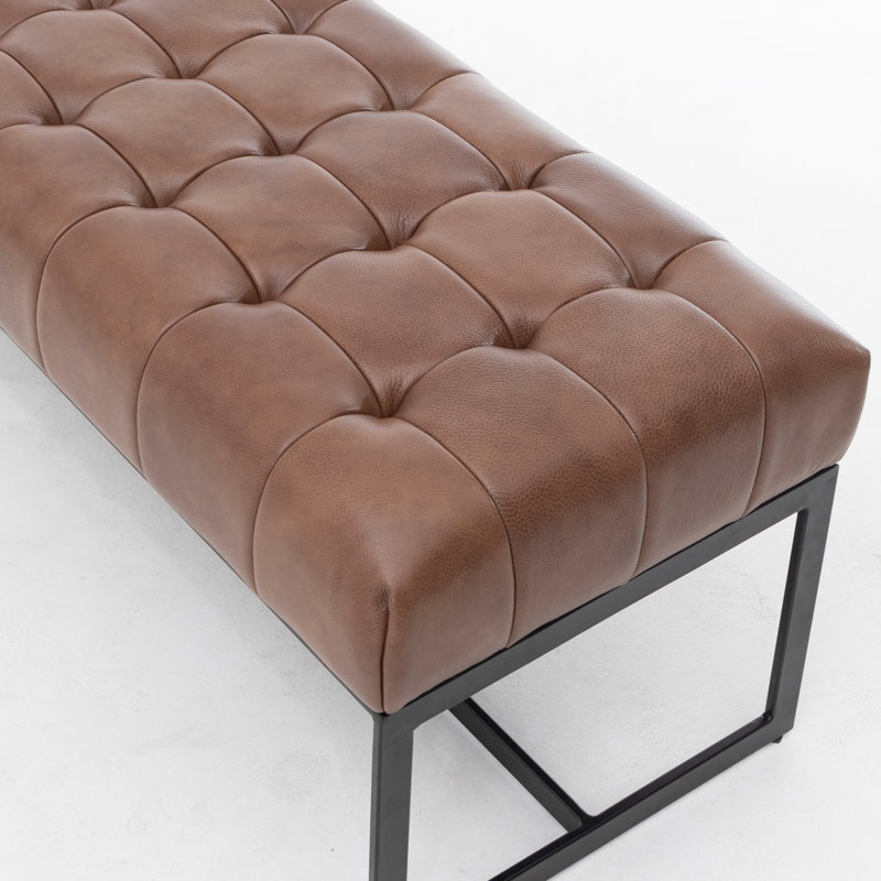 Genuine Leather Upholstered Bench, Brown