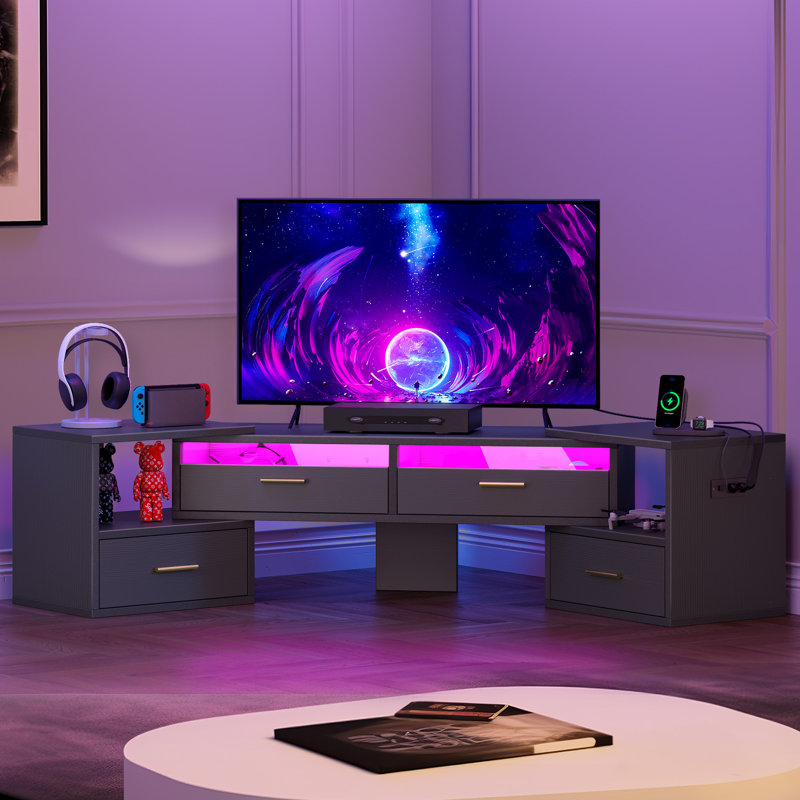 Begga 78.7" LED Light Turnable Combination TV stand with Power Outlet, Black