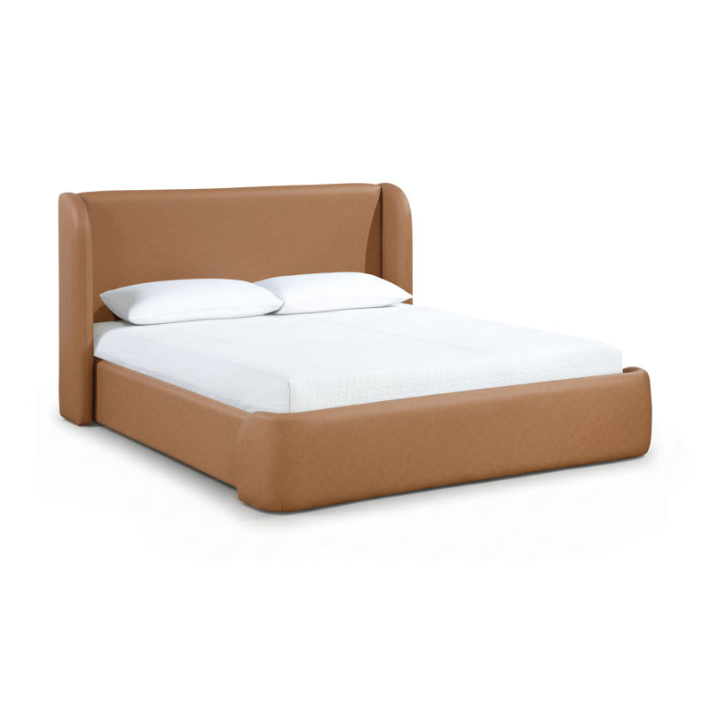 Lit tapissier en cuir Diorio Vegan, Cognac Végétalien en cuir, Double