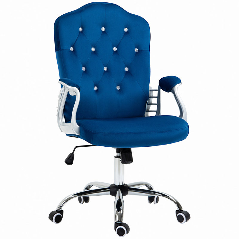 Kimar Chair with Padded Armrests, Velvet, Blue