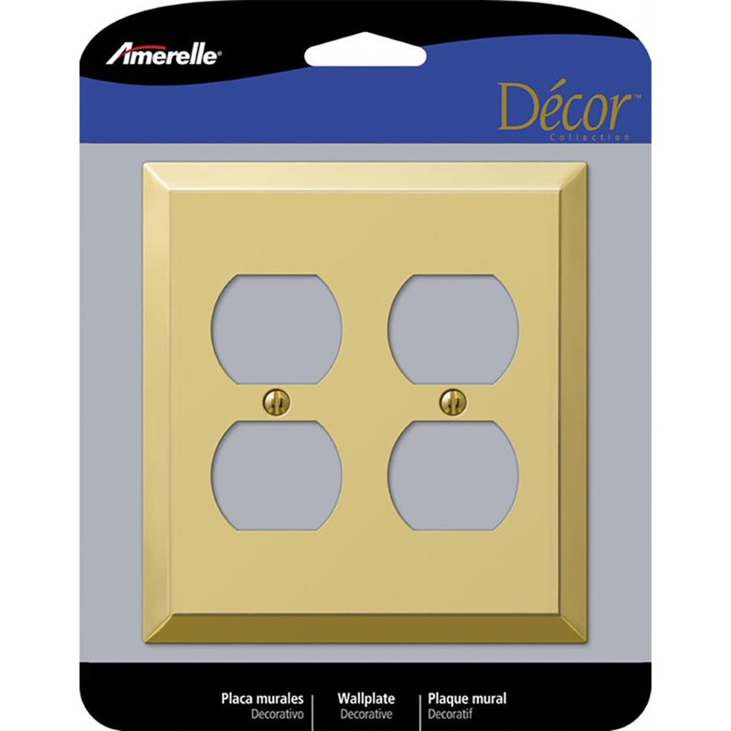 Amerelle Century Polished Brass 2 gang Metal Duplex Wall Plate 1 pk