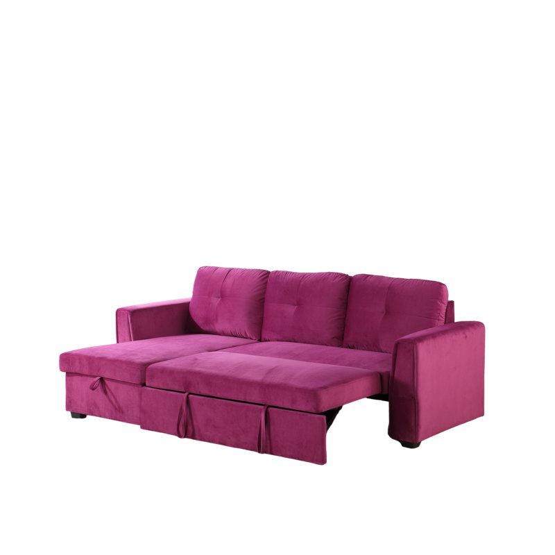 Blatnice 91" Wide Velvet Reversible Sleeper Sofa & Chaise with Storage, Violet Velvet, Right Hand Facing