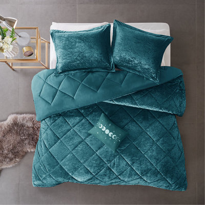 Ensemble d'édredon en velours double / grand avec coussin décoratif