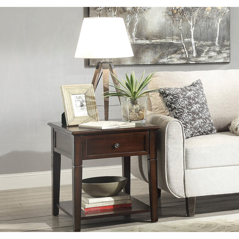 Walnut Table With Elegant Lines And Convenient Storage Options Walnut Finish End Practical Compartments Style