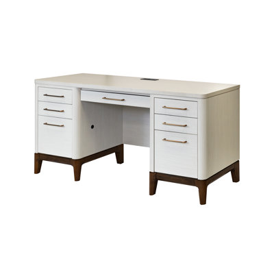 Contemporary Laminate Wood Office Desk, Writing Table, Storage Credenza, White