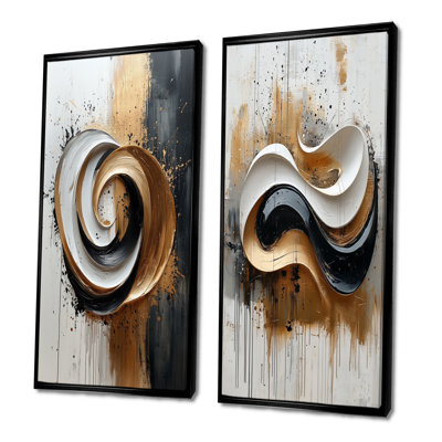 Encre noire et blanche Organic Fusion I - formes abstraites, ensemble de 2 pièces d'art mural