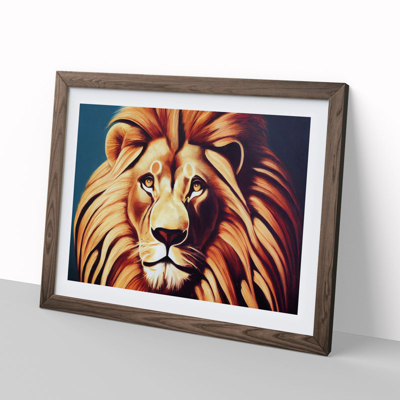 Prime Lion - Single Picture Frame Print, 25cm H x 34cm W x 2cm D, Walnut Framed