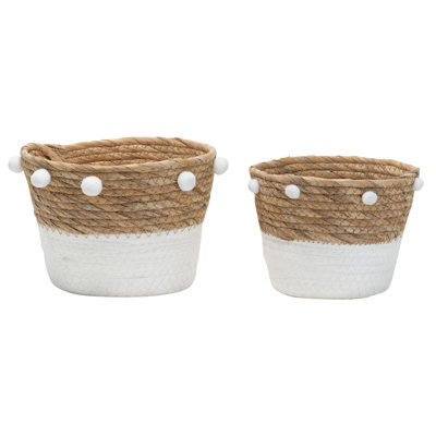 Ensemble de 2 paniers de rangement Natural Patt Poms