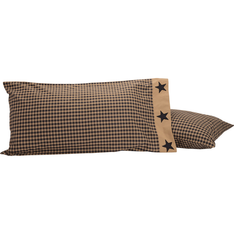 King Size Black and Khaki Checkered Cotton Pillowcase Set