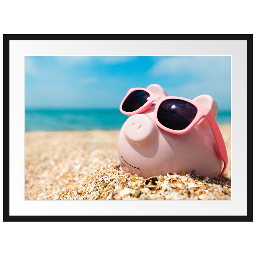 Gerahmtes Poster Schweinchen am Strand