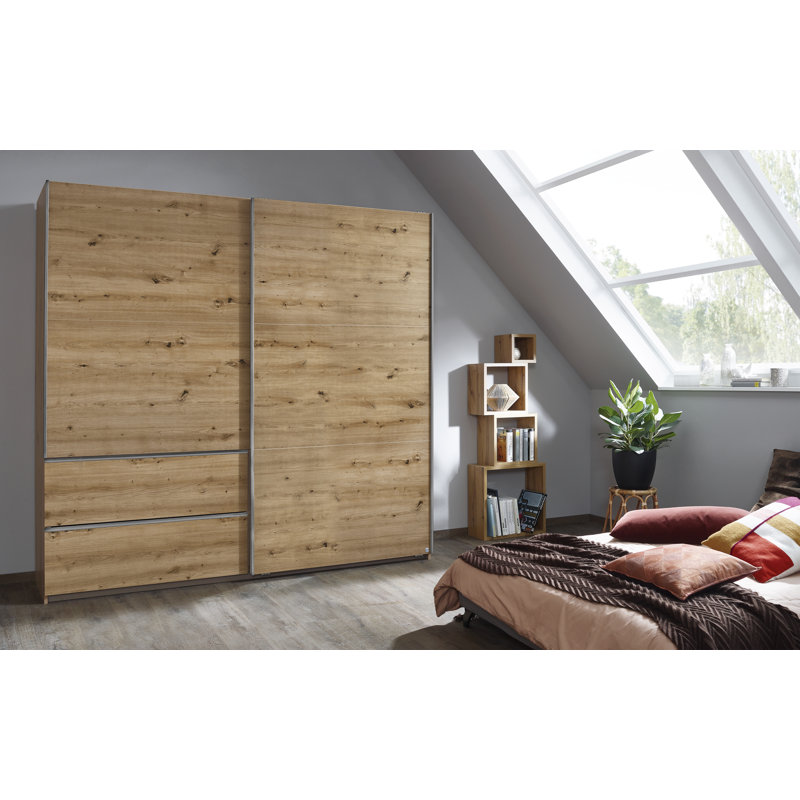Sevilla Sliding Door Wardrobe, Oak Artisan/Grey, 210cm H x 218cm W x 59cm D