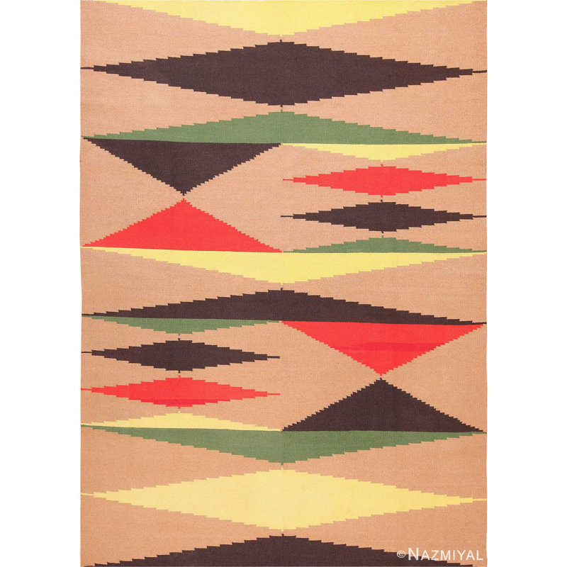 Art rétro, kilim, rétro, noir, jaune, vert, crème