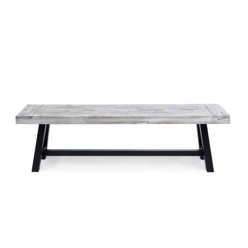 Acacia Wood Dining Bench With Black Rustic Metal Finish Frame