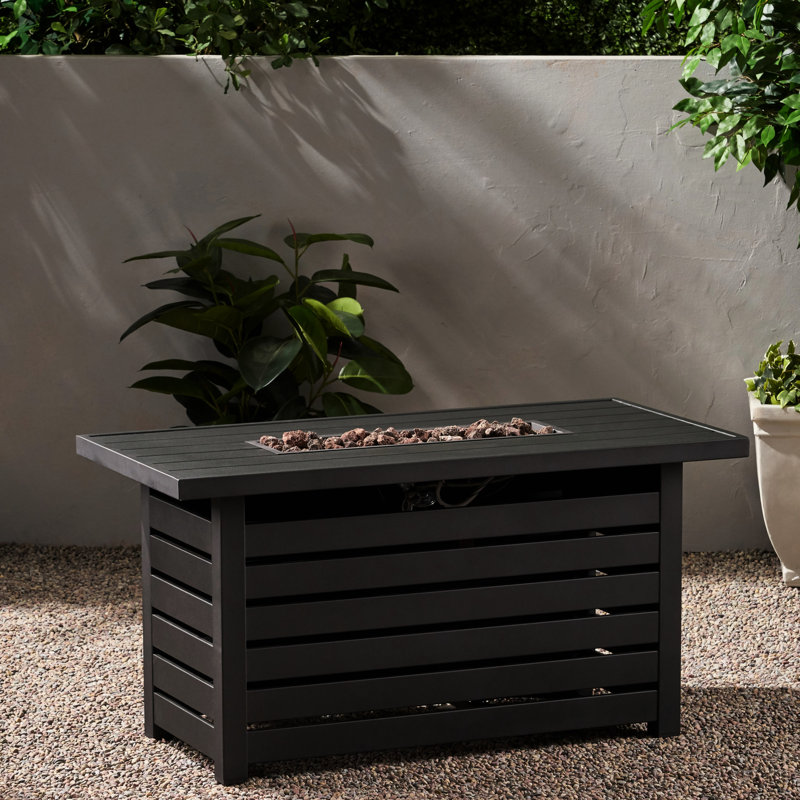 Foyer rectangulaire en fer de 30 000 BTU avec zone de réservoir couverte - l 45,00 po x P 42,00 po H 23,4 po, noir, conception d'assemblage facile et couvercle inclus