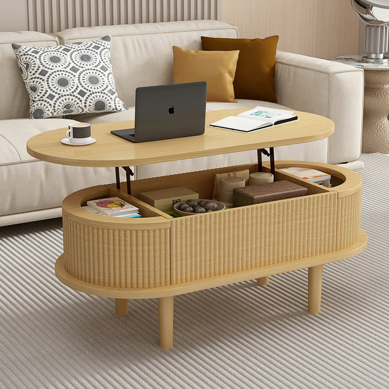 Lift Top Coffee Table with Hidden Compartment, Natural