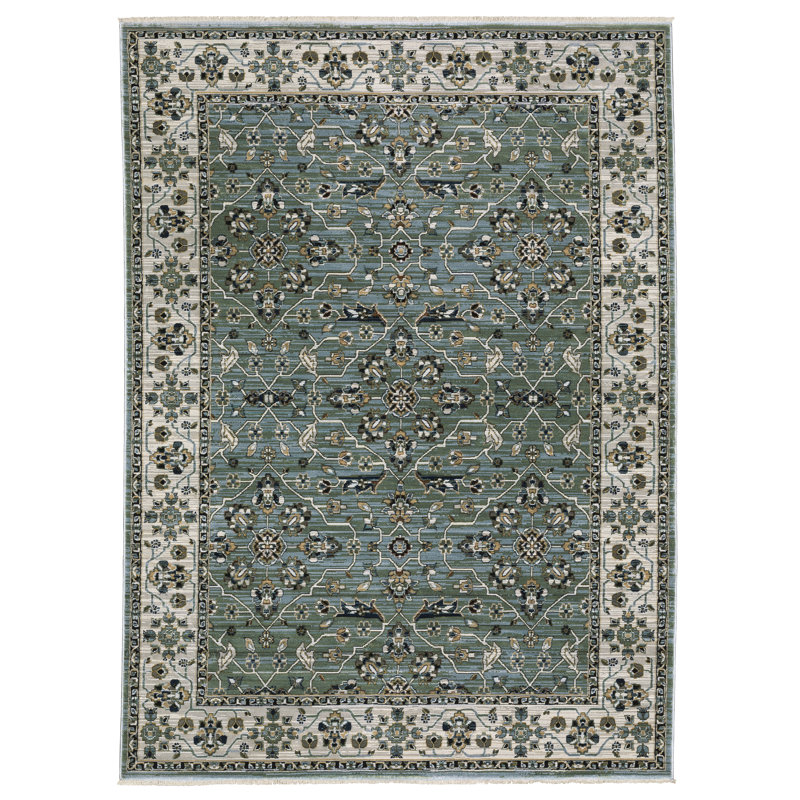 Eldyn Floral Oriental Blue/ Green Area Rug, Rectangle 6'7" x 9'9"