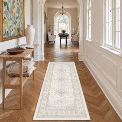 Tapis oriental oriental lavable à la machine avec envers antidérapant
