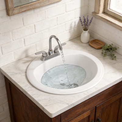 21.8" Ceramic Drop-In Bathroom Sink – White Oval Vanity Basin with Spillover Rim for Countertop