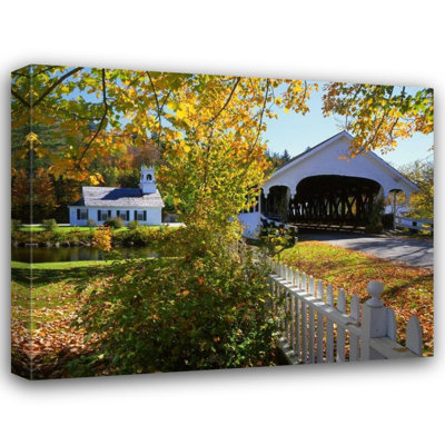 Latitude Run® Terrill, Steve Gallery Wrapped Canvas Art: NH, Stark Stark Bridge and Church by the river