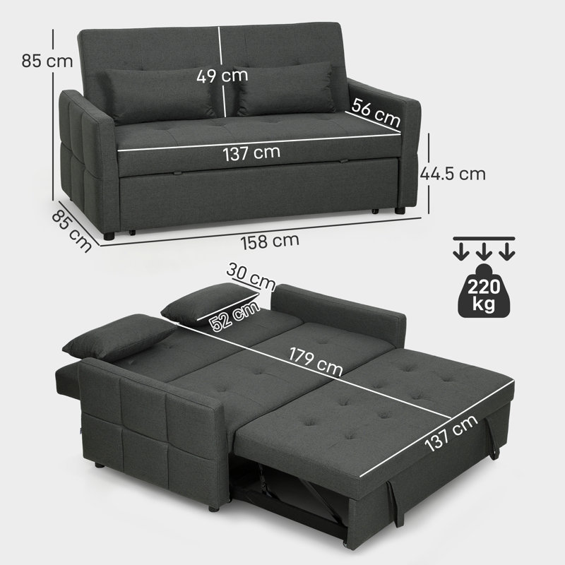 2 Seater Linen Sleeper, Dark Grey