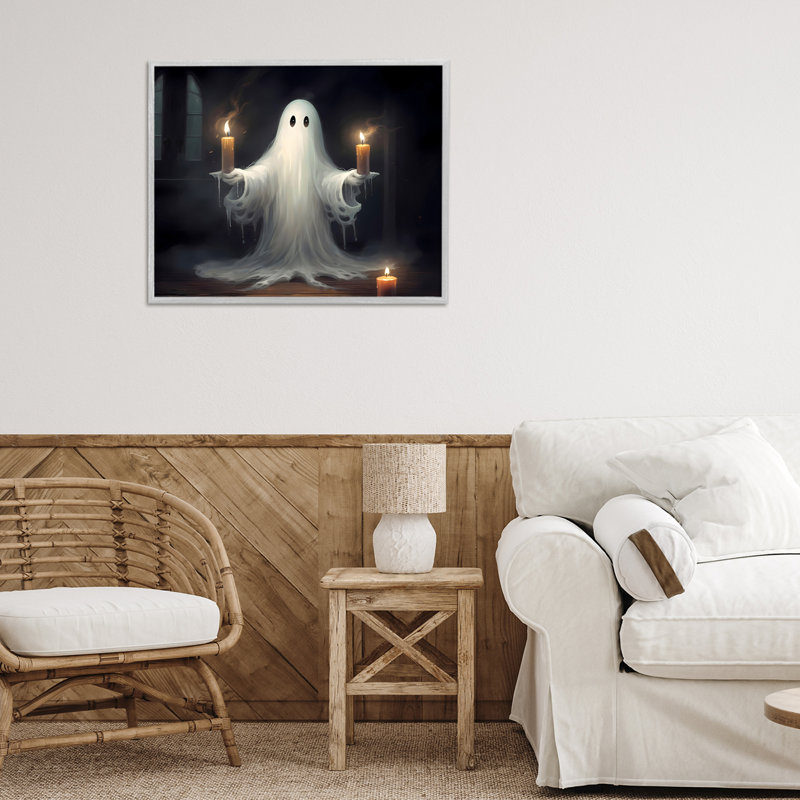 «Spooky Candlelit Ghost», giclée encadrée, design par LSR Design Studio, H 16 po x l 20 po, Estampe numérique Farmhouse