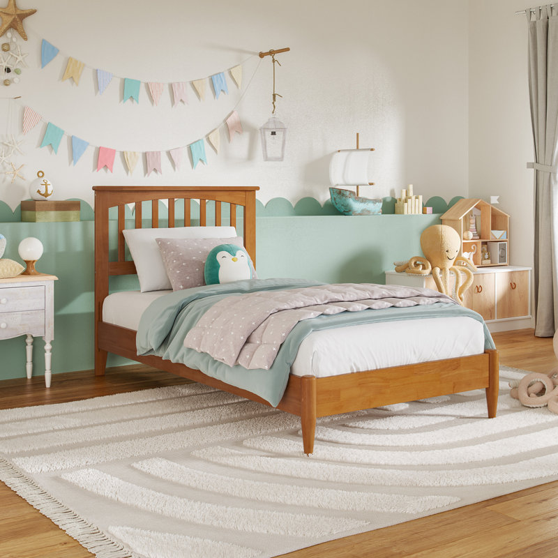 Lit plateforme en bois massif Aritra, Simple, Caramel clair