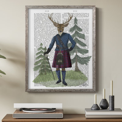 Scottish Deer Laird Tam OShunter, complet, reproduction d'art encadrée - bois massif