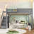Full Size Loft Bed with Built-in Wardrobe and Storage Shelves, Solid Wood Loft Bed with Guardrails and Stairs, No Box Spring, Gray-717667049-717667060