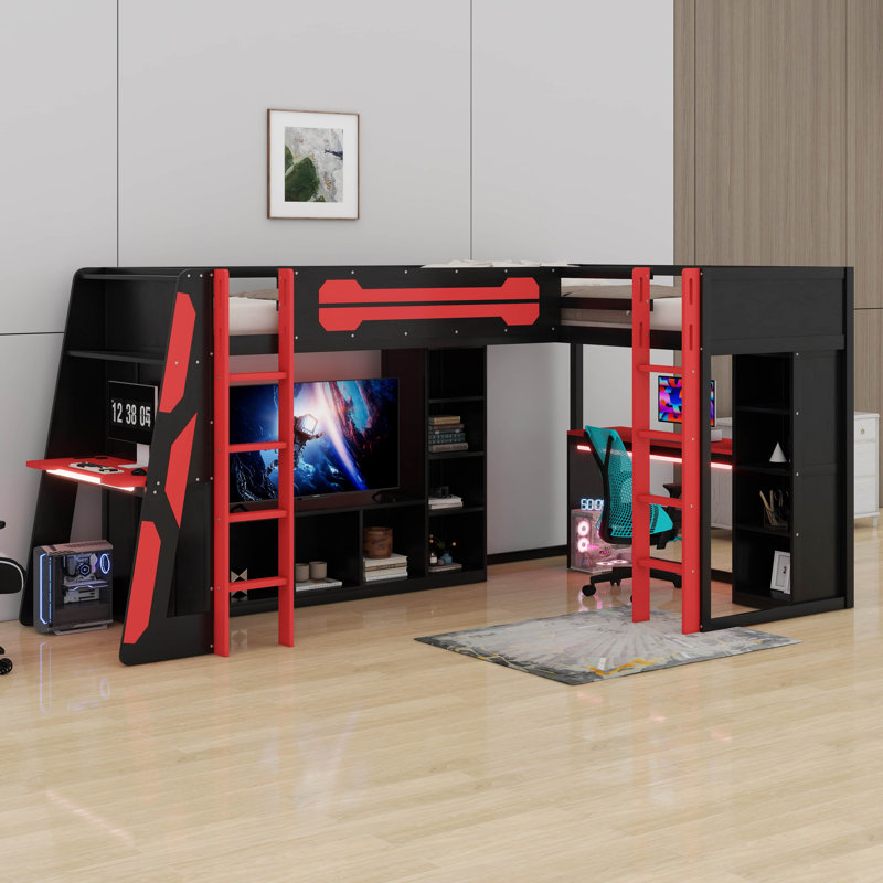 Twin Size Gaming Bed With RGB LED Lights And USB Ports, Red