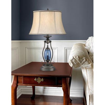 Lampe de table 27 po Revmet Gunmetal avec lampe en verre transparent Revere