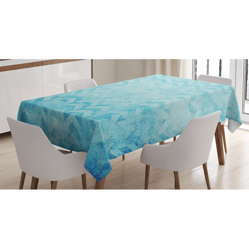 Turquoise Tablecloth, Geometric Design Chevron Patterns On Old Vintage Paper Contemporary Art Print, Rectangular Table Cover For Dining Room Kitchen Decor, 52" X 70", Turquoise