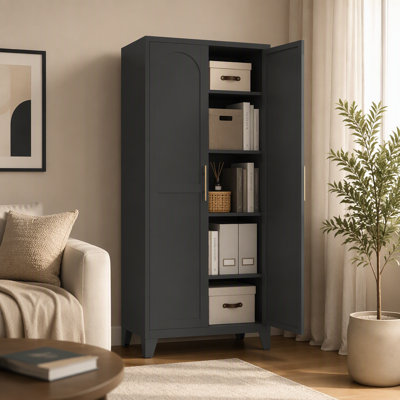 Armoire de rangement autoportante en métal de 180 cm (71 pouces) avec 2 portes décoratives et étagères réglables, armoire de rangement haute en acier pour chambre, salon, cuisine, bureau à domicile