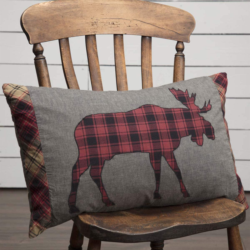 Cumberland Gray Cotton Moose Applique Rectangular Throw Pillow