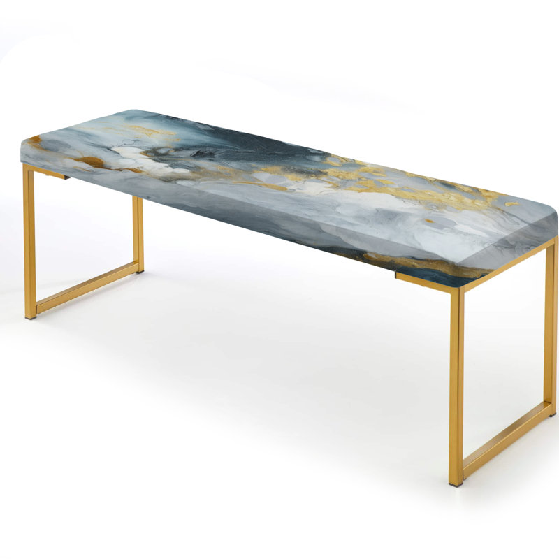Grey And Gold Tender Liquid Ink Art II - Abstract Modern Upholstered Gold Bench
