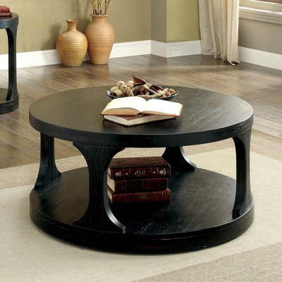 Table basse ronde de style transitionnel 1pc avec tablette de rangement supplémentaire
