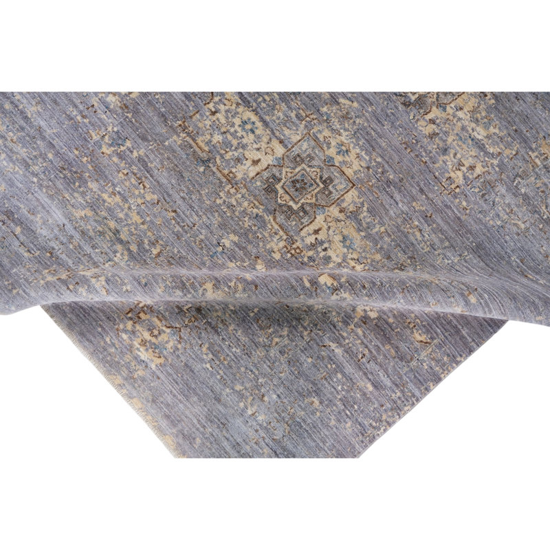 Hand Knotted Wool Area Rug in Gray