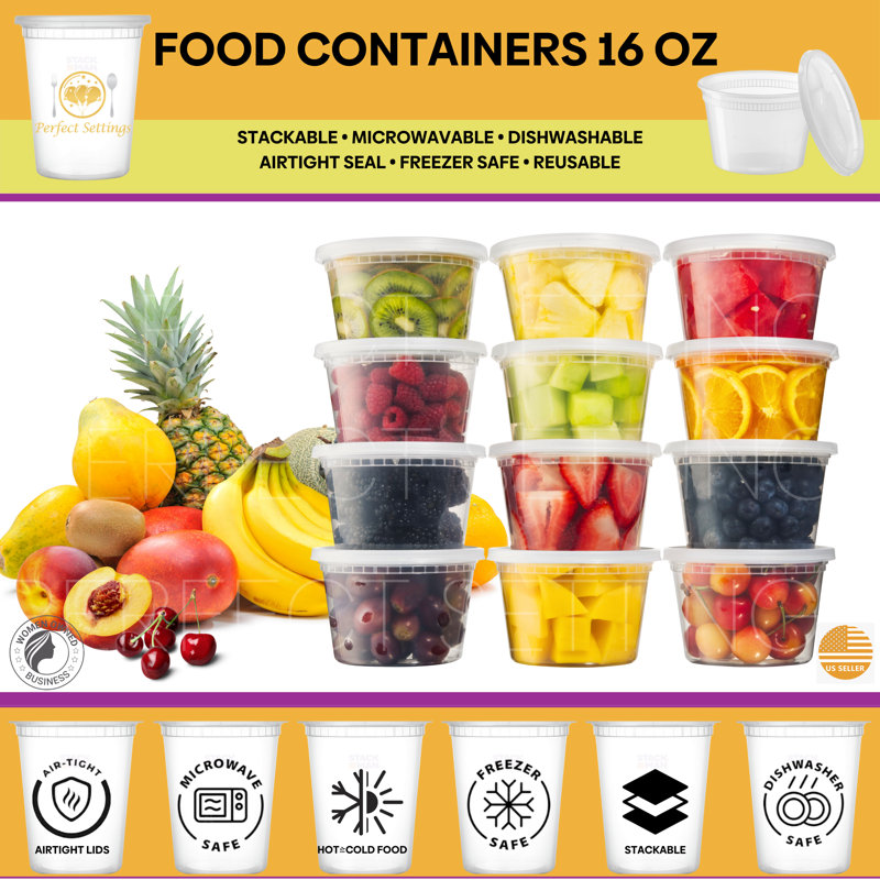 Clear 16oz Plastic Meal Prep Containers with Snap Lids, Set of 40