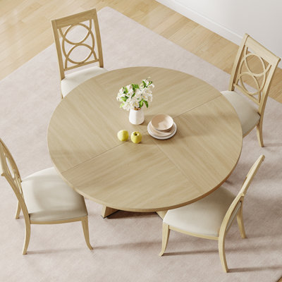 47 Inch Round Farmhouse Wooden Dining Table, Spacious Kitchen Table Set for 4-6, Rustic Dinner Table with Durable Wood Top & Sturdy Legs