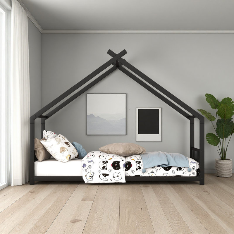 Metal House Bed, Twin, Black