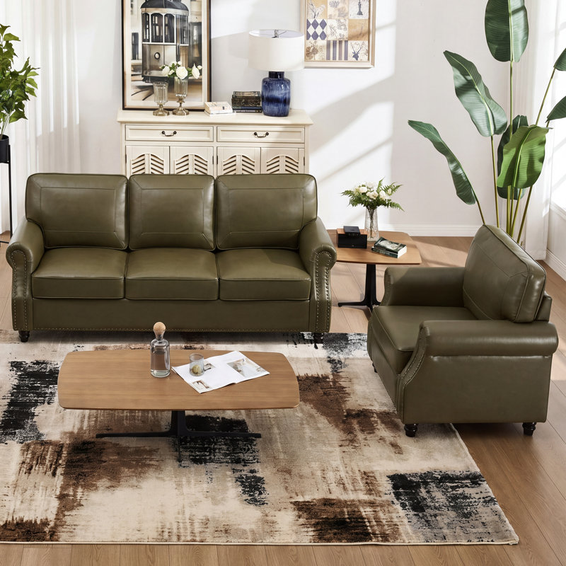 Canapé 2 pièces avec fauteuil Glenloft, 2 pièces: chaise, canapé, Vert