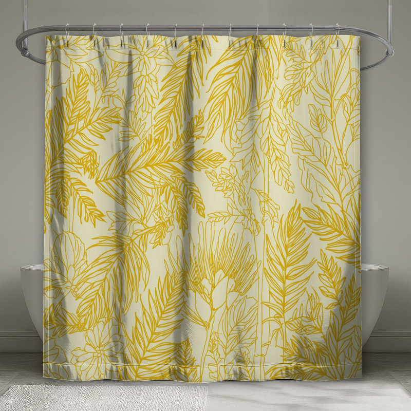 Rideaux de douche jaunes botaniques très longs, L 70 po x H 72 po