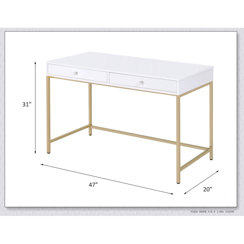 Ottey Desk in White High Gloss & Gold